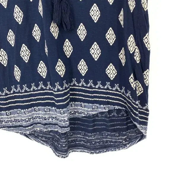 Lucky Brand Top Women's Size L Diamond Print Blouse Sleeveless Blue/White - Picture 4 of 6